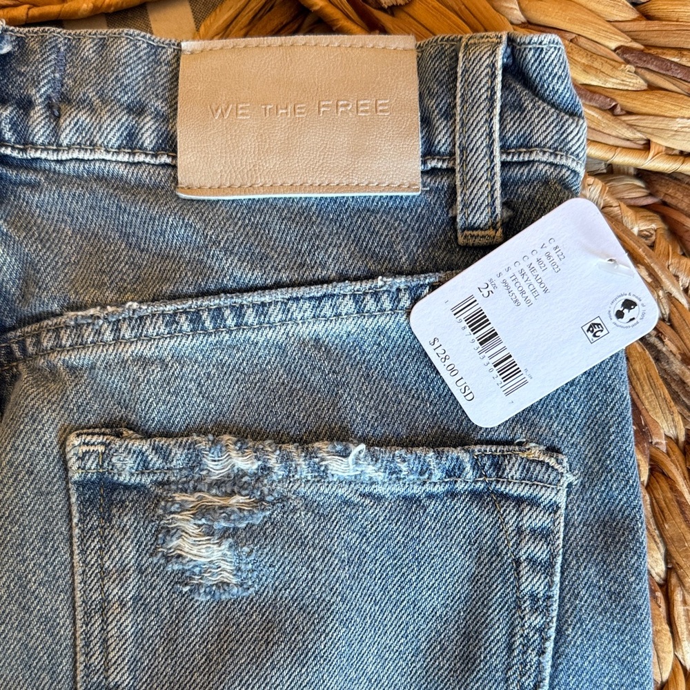 🌞Free People, We the Free, Blue Deconstructed Cora Boyfriend Jeans - 25, #60 - Picture 7 of 7